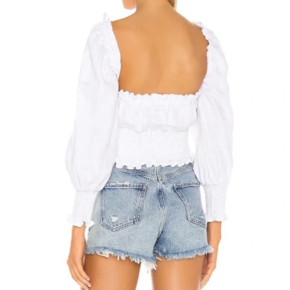 NWT Faithfull the Brand Bel Rose Puff Sleeve Linen Top White Size 10